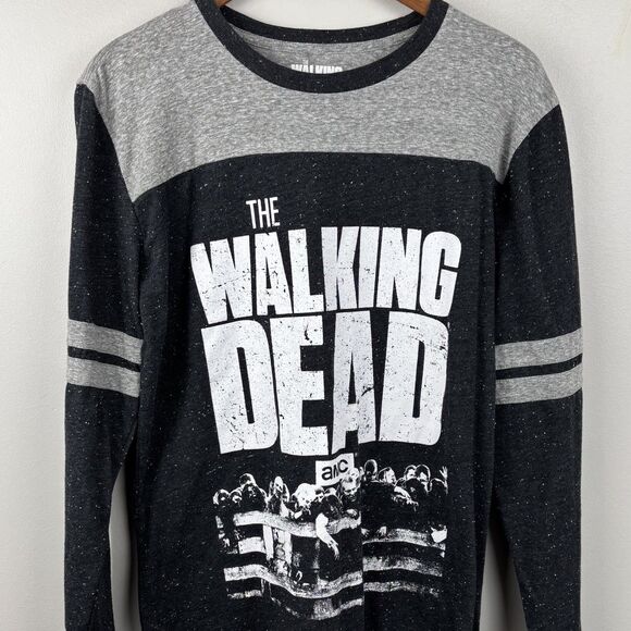 The Walking Dead AMC Long Sleeve Graphic T-Shirt Gray Black Men Medium Zombie TV - Picture 1 of 7